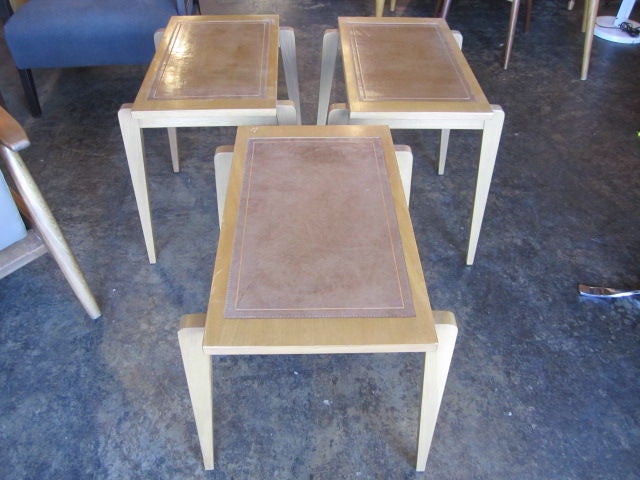 Set of Three Nesting Tables With Inset Leather Tops 1
