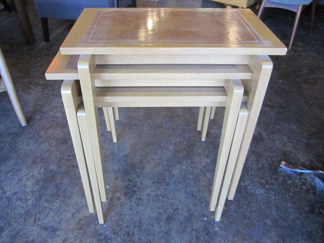 Set of Three Nesting Tables With Inset Leather Tops 3