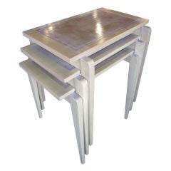 Set of Three Nesting Tables With Inset Leather Tops