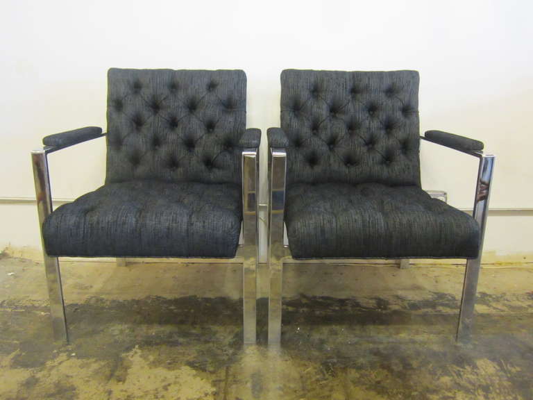 Tufted Lounge Chairs by Milo Baughman In Excellent Condition For Sale In Dallas, TX