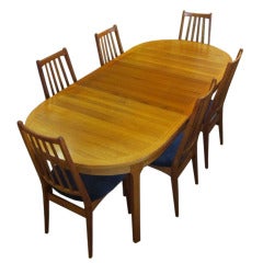 Danish Modern Dining Table with Six Chairs