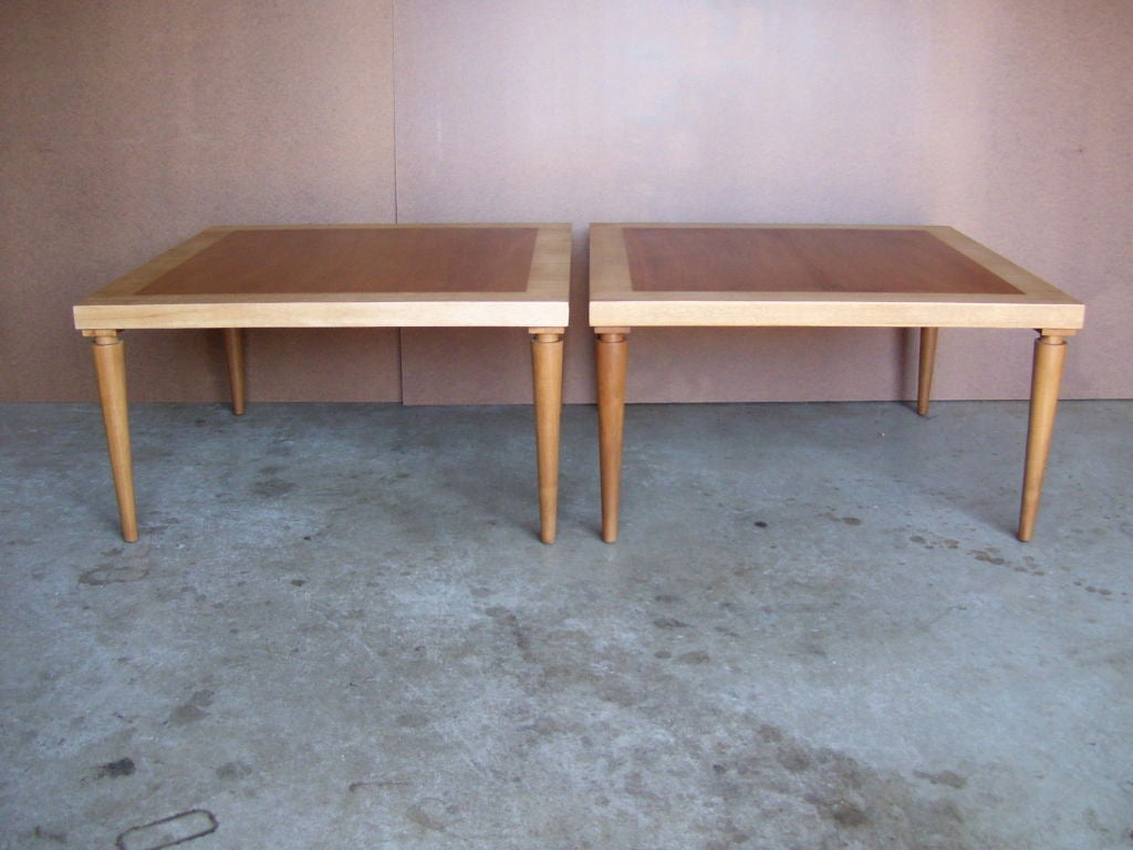 Pair of low tables designed by T.H. Robsjohn-Gibbings for Widdicomb.  If you have any questions about this item or about shipping, please contact dealer.