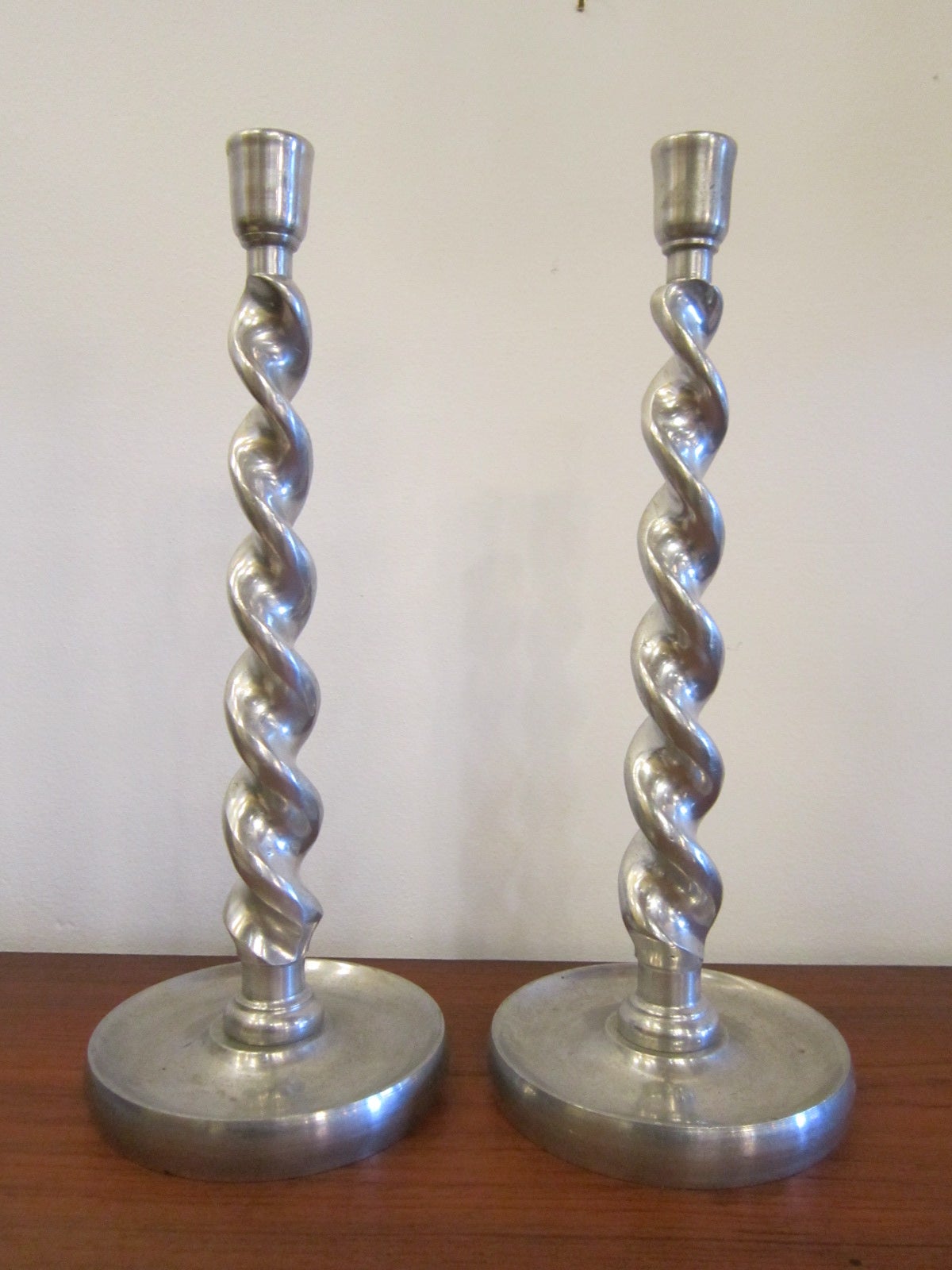 Pair of Aluminum Twisted Arthur Court Candlesticks