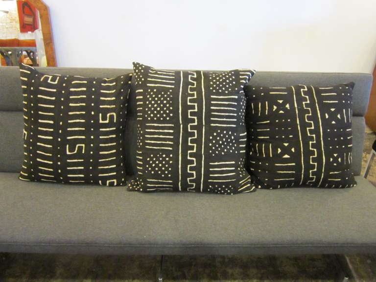 These pillows are hand made using vintage African mud cloth. Two pillows are 22