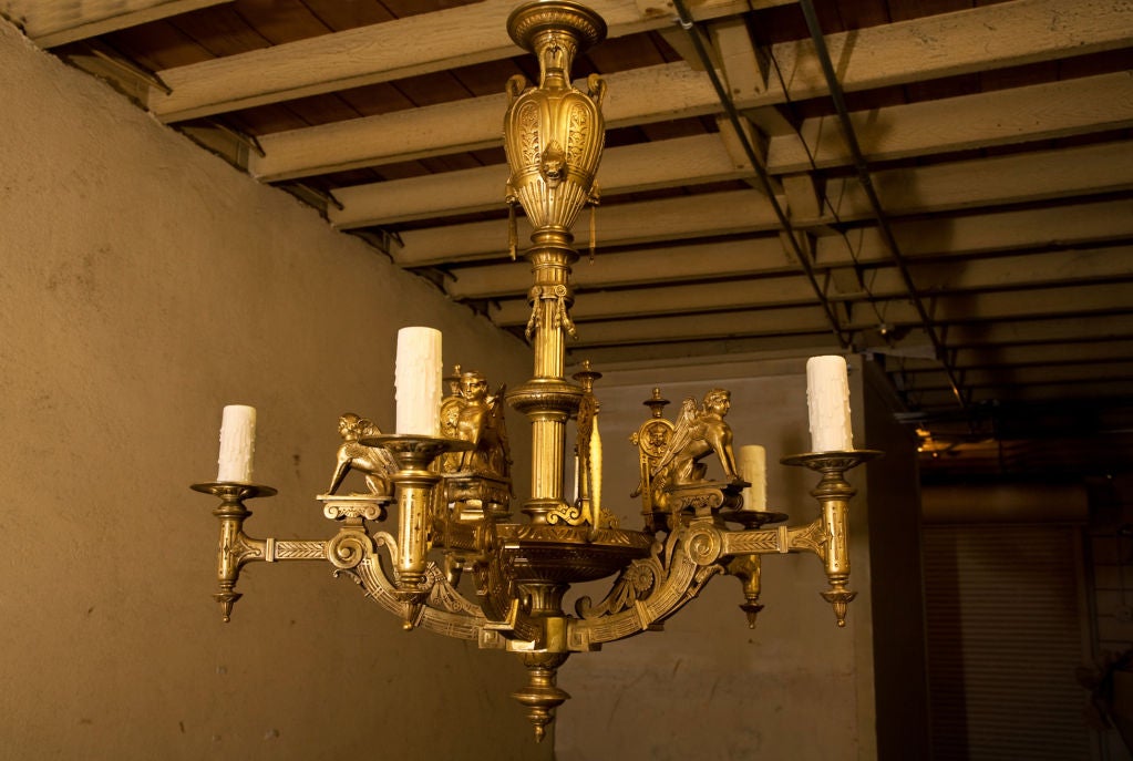 Gilt Bronze Egyptian Revival Chandelier at 1stDibs