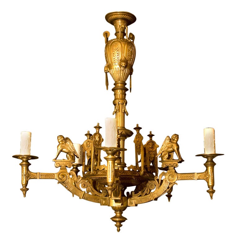 Gilt Bronze Egyptian Revival Chandelier at 1stDibs