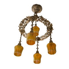 Antique Silvered Bronze and Art Glass Chandelier - Grape Motif