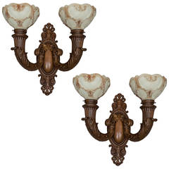 Pair of Bronze Two-Arm Sconces, Signed "Sterling Bronze" 9