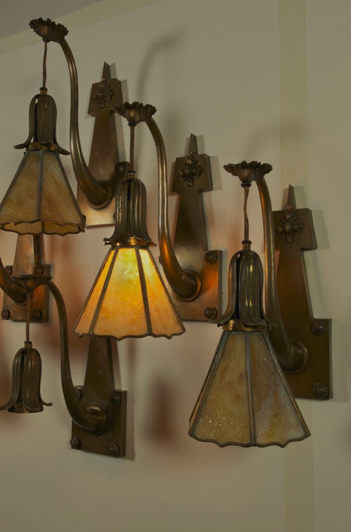American Set of Six Bronze and Glass Sconces