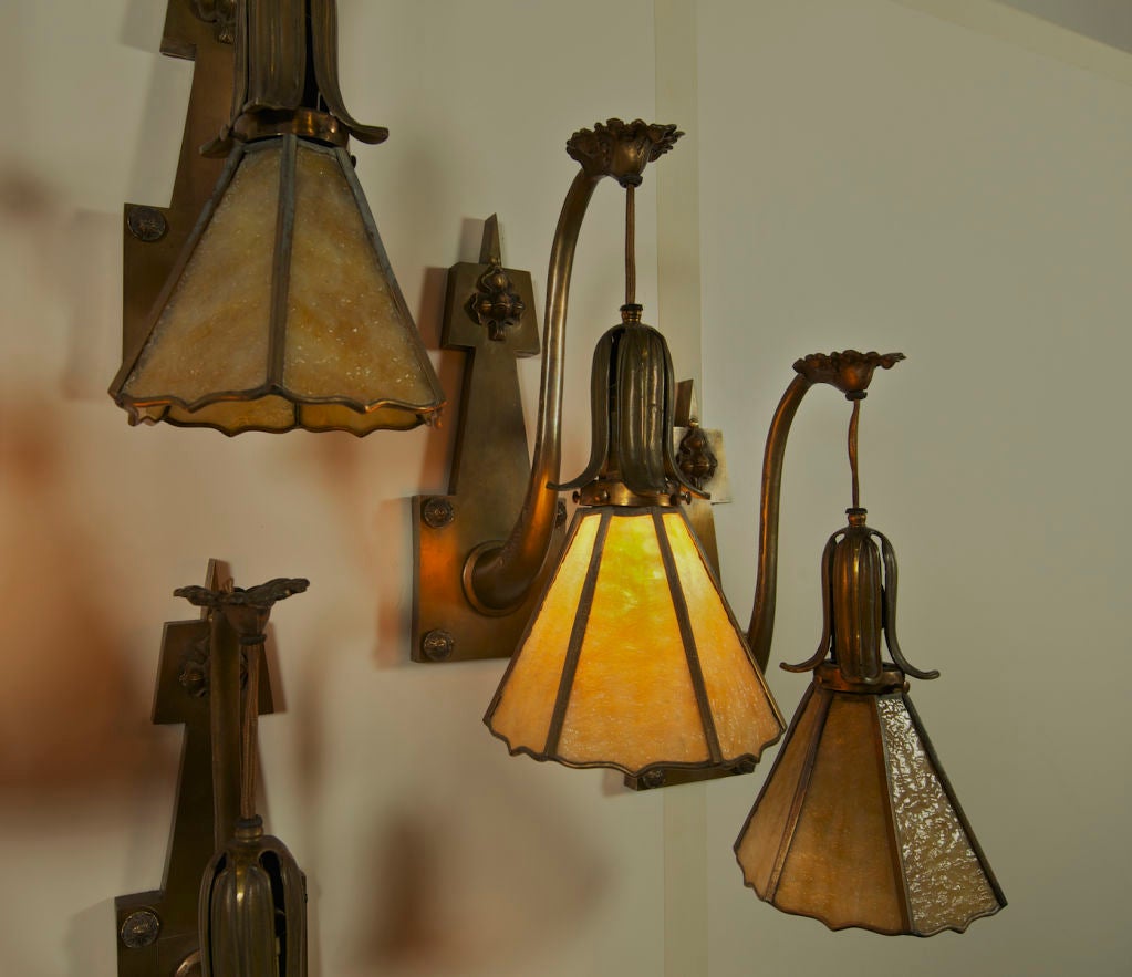Set of Six Bronze and Glass Sconces In Excellent Condition In Petaluma, CA