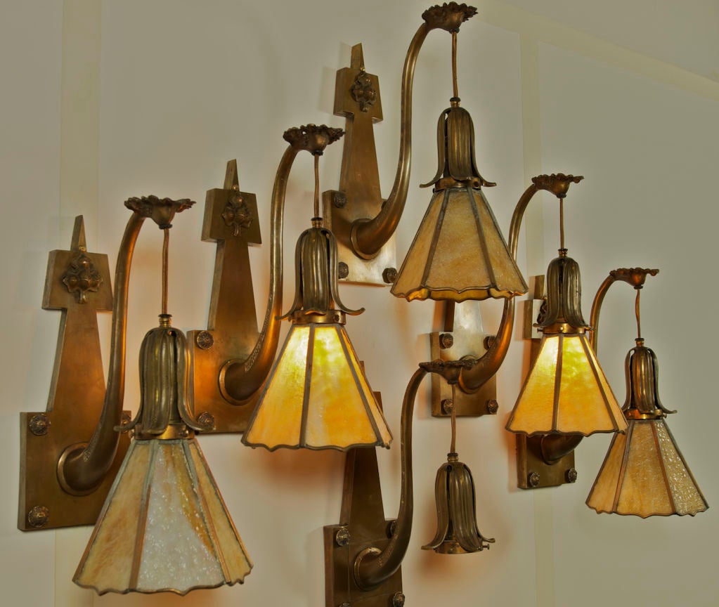 20th Century Set of Six Bronze and Glass Sconces