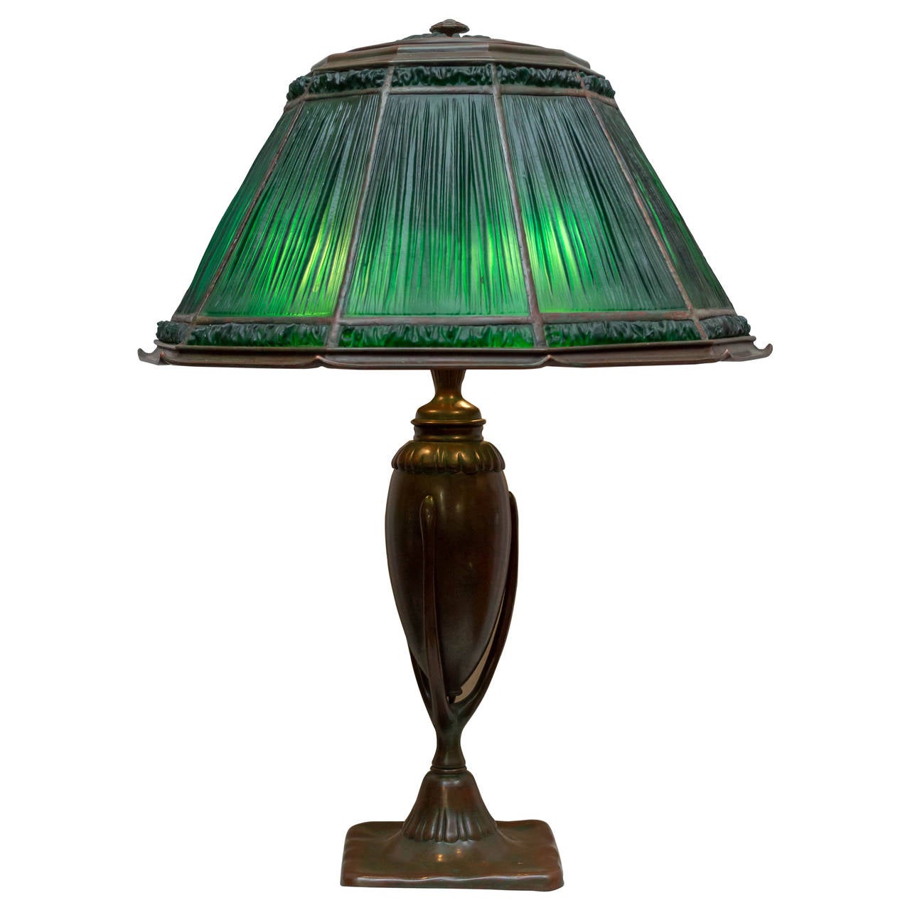 Tiffany Studios Green Linenfold Table Lamp at 1stDibs