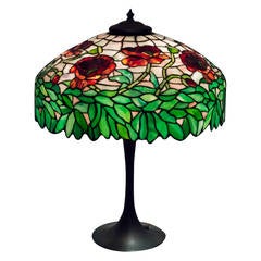 Antique Leaded Glass Table Lamp, Oriental Poppy Ca. 1910