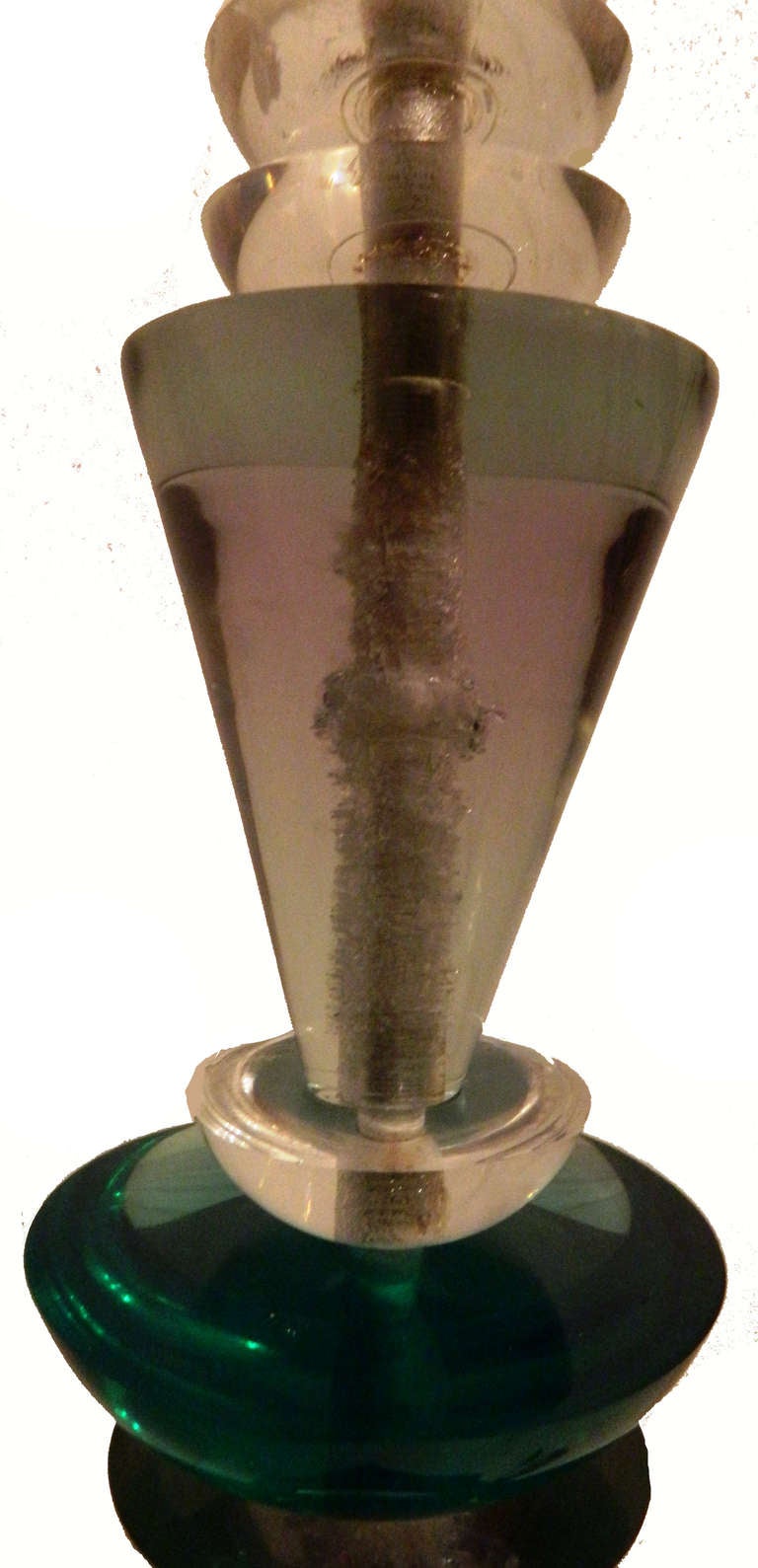 VanTeal  C 1970's glass, white and green lucite table lamp.  Origin: Miami.

Measurements : 35