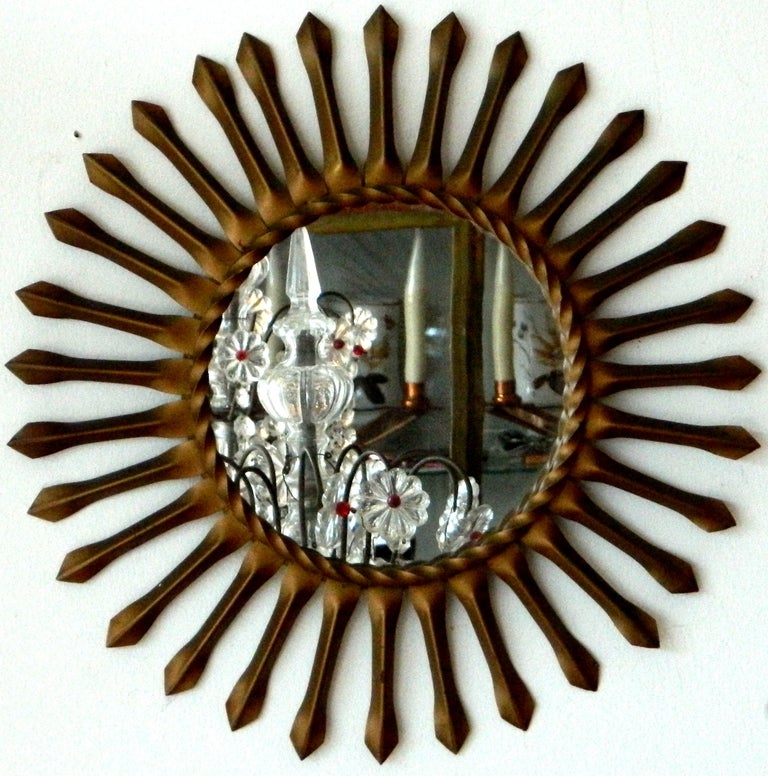 Signed Chaty Vallauris Mid-Century Modern Brass Sunburst  Mirrors - Pair For Sale 1