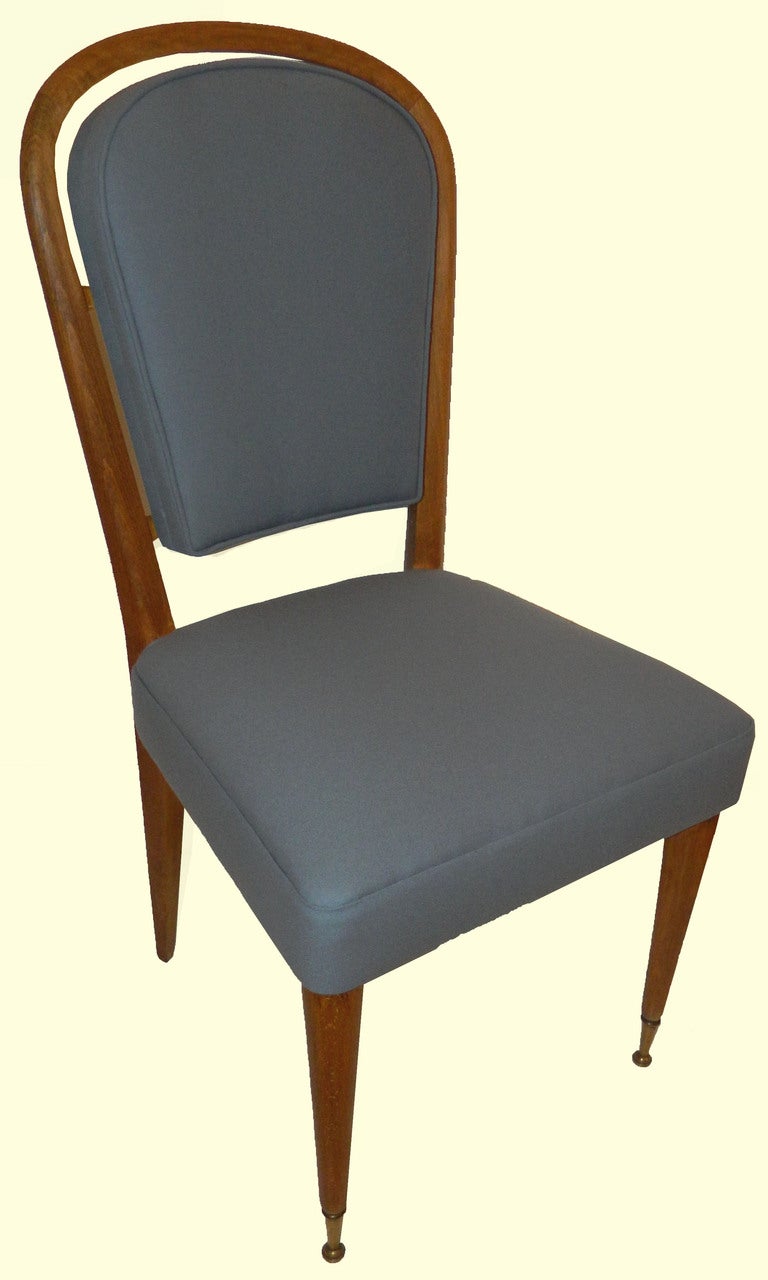 Set of 4 chairs by Jules LELEU newly reupholstered with an original color fabric. 