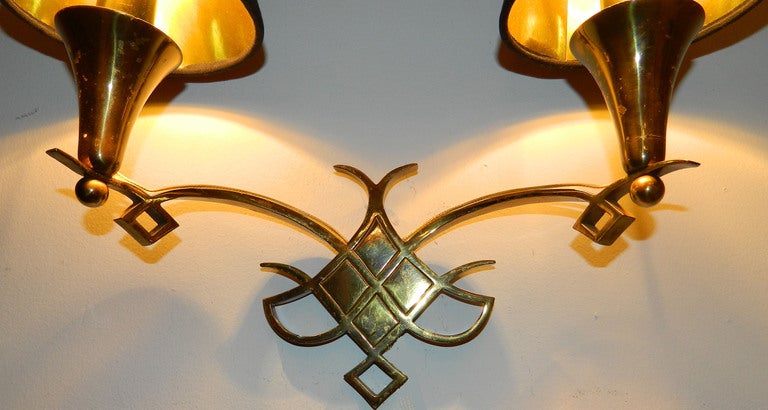 Bronze Pair of 1940s French Sconces For Sale