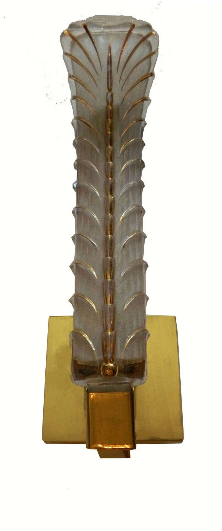 Venini Pareja de Apliques de Cristal de Murano Soplado en Oro y Blanco y Latón Italia Hecho a mano