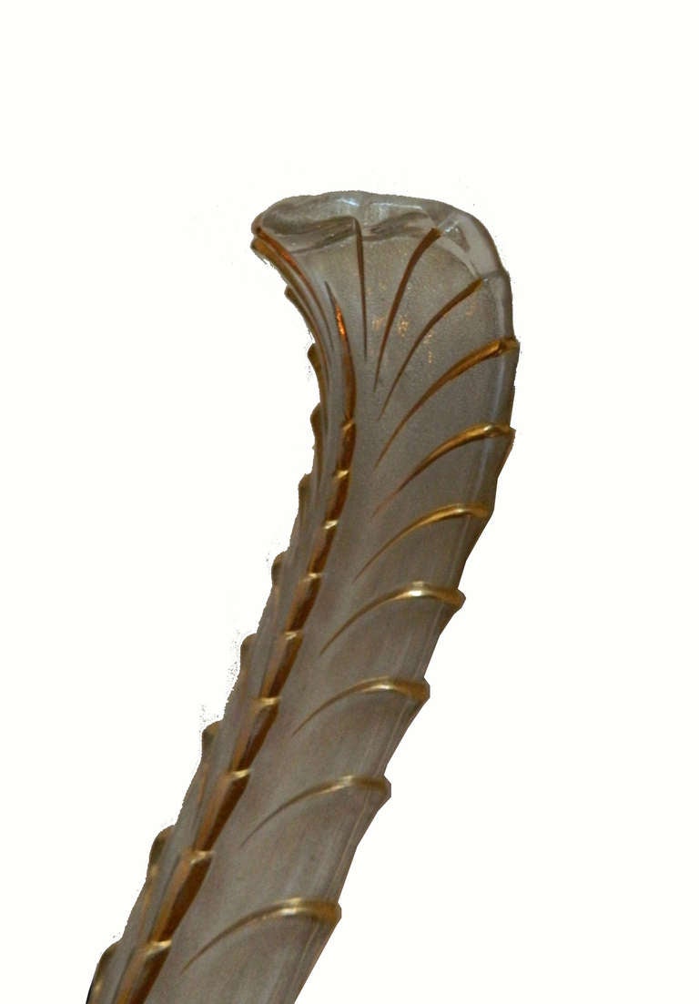 Venini Pareja de Apliques de Cristal de Murano Soplado en Oro y Blanco y Latón Italia Italiano