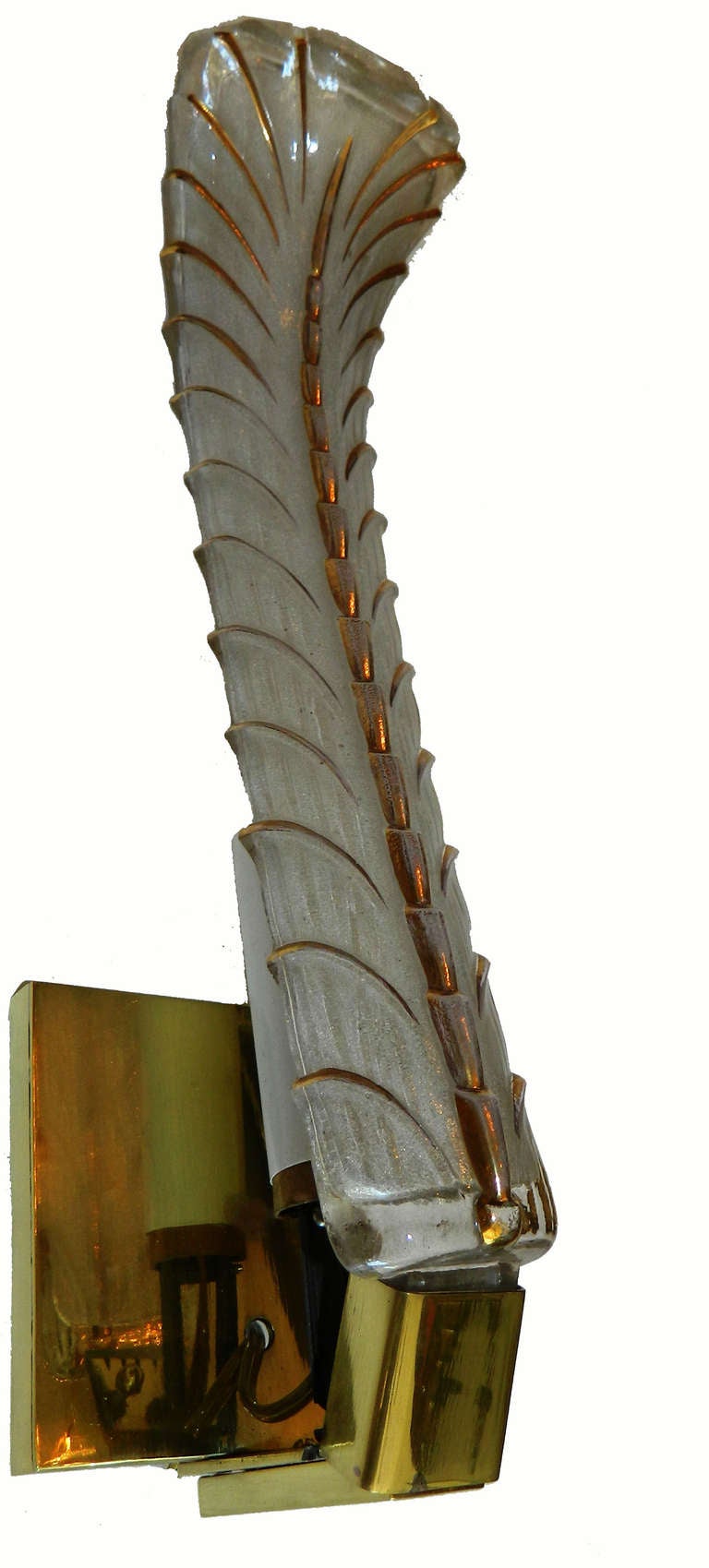 Venini Pareja de Apliques de Cristal de Murano Soplado en Oro y Blanco y Latón Italia en Bueno Estado en Miami, FL