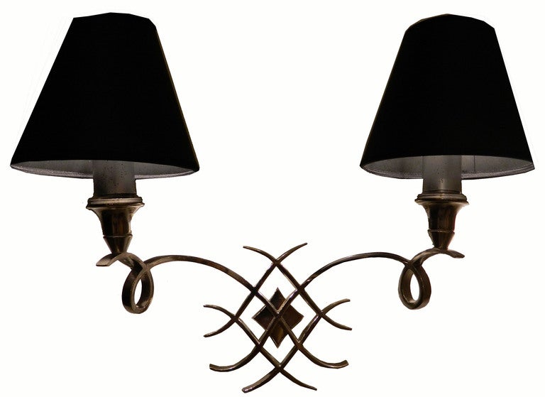 Neoclassical Pair Of Jules Leleu Brass Sconces