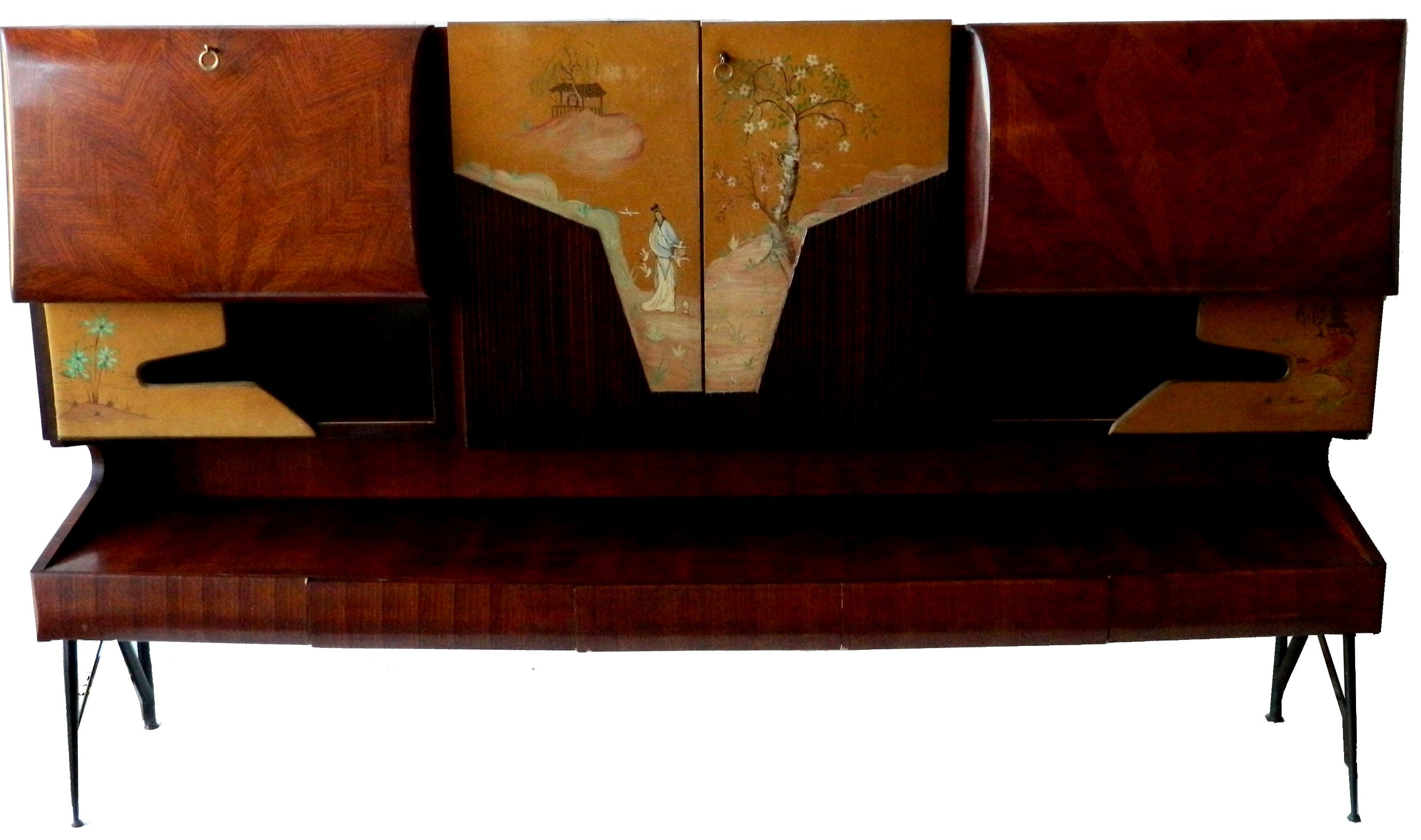 Rare and Elegant Asian Motif Dry Bar Cabinet, Five Drawers