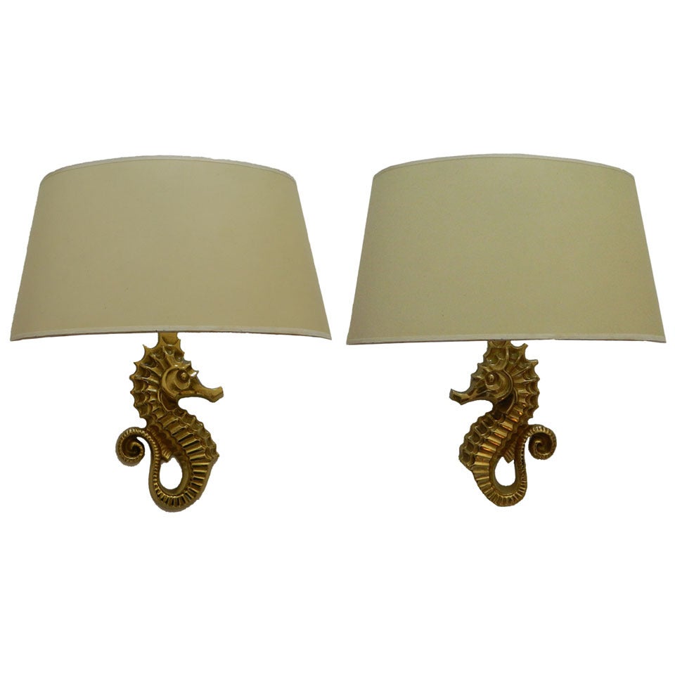 E. Guillemard Pair of Seahorse Sconces