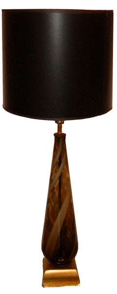 Barovier Italy Blown Murano Glass Table Lamp Bronze Base Mid-Century Modern 1950