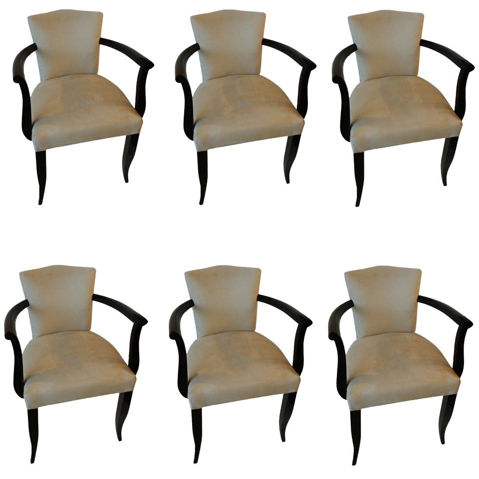 Set of Six Art Deco French Armchairs