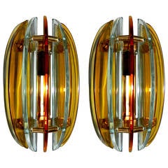 Pair of Italian Orange and Green Sconces by Veca