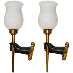 Pair of French Sconces by John Devoluy. 4 pairs available. Priced by pair