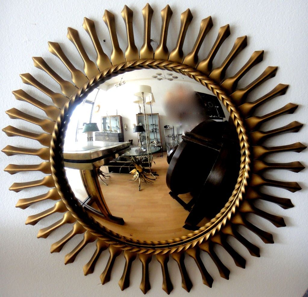 Plated Signed Chaty Vallauris Mid-Century Modern Brass Sunburst  Mirrors - Pair For Sale