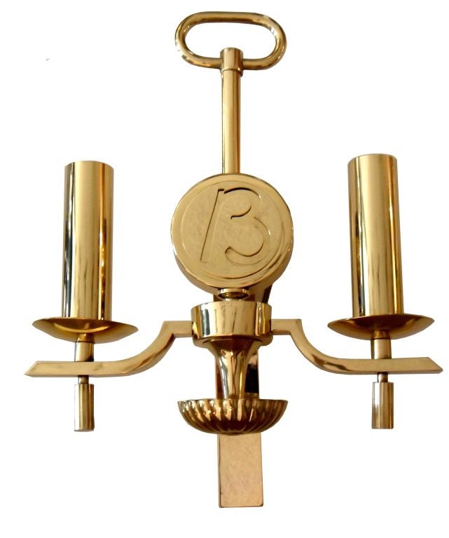 Mid-Century Modern Maison Baguès Brass Sconces Wall Lights from Hotel Le Bristol Paris 1950 - Pair For Sale