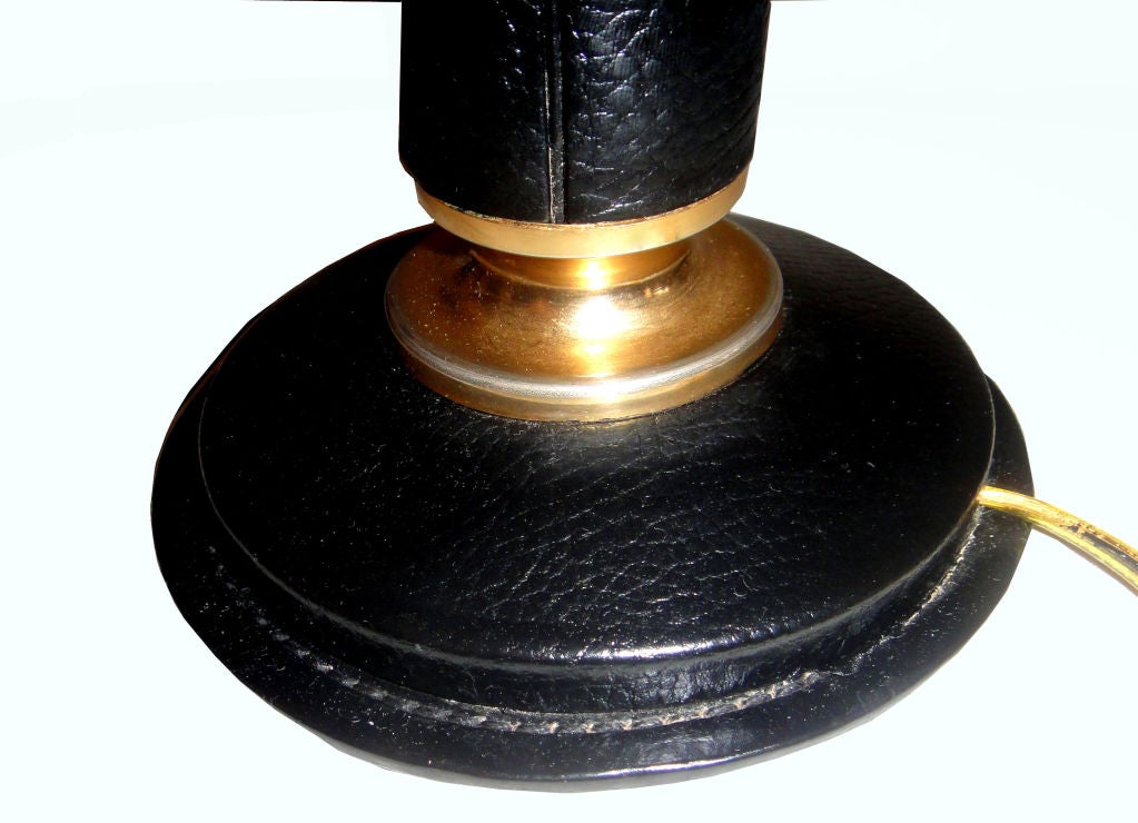 French Le Tanneur Brass & Leather Table Lamps Mid-Century Modern Paris France 1960 -Two For Sale