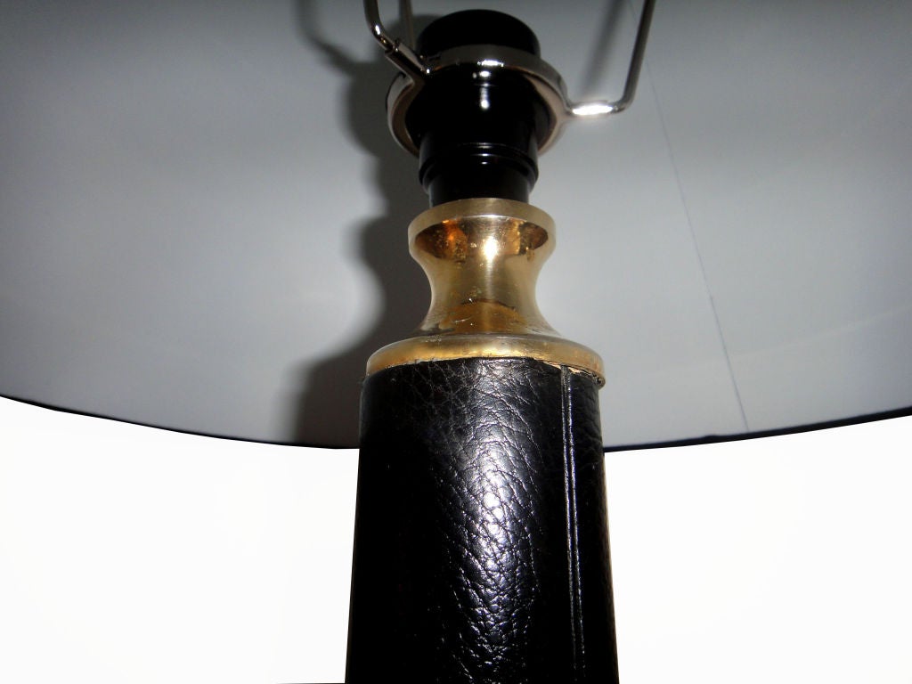 Le Tanneur Brass & Leather Table Lamps Mid-Century Modern Paris France 1960 -Two In Good Condition For Sale In Miami, FL