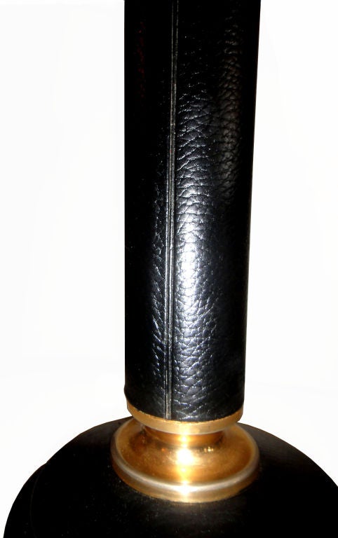 Mid-20th Century Le Tanneur Brass & Leather Table Lamps Mid-Century Modern Paris France 1960 -Two For Sale