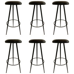 Vintage Set of 6  Jacques Adnet  style Bar Stools
