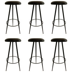 Set of 6  Jacques Adnet  style Bar Stools