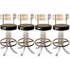 Set of Four Lucite and Chrome Barstools