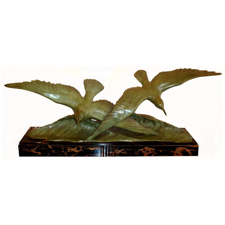 Georges H. Laurent  Sculpture d'animaux mouettes en bronze d'époque Art Déco, France, 1930