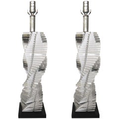 Vintage Pair of Mid-Century Modern Stacked Clear Lucite Lamps Spiral Staircase Design