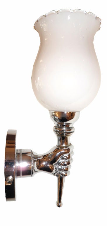 Very nice pair of nickel plated sconces by ARBUS, original white opaline shades.
2 pairs available. Priced by pair
Diameter of the back plate: 3.1/4 inches.