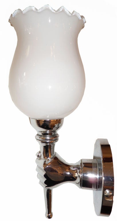 Mid-Century Modern French Arbus Sconces Nickel & Opaline Glass Shade - 2 Pairs available For Sale