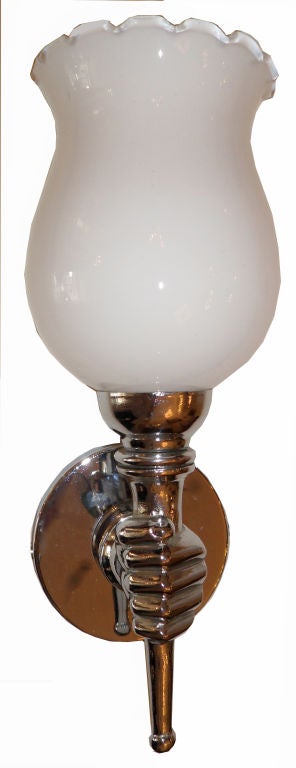 French Arbus Sconces Nickel & Opaline Glass Shade - 2 Pairs available In Good Condition For Sale In Miami, FL
