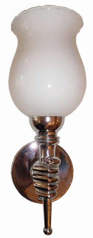 20th Century French Arbus Sconces Nickel & Opaline Glass Shade - 2 Pairs available For Sale