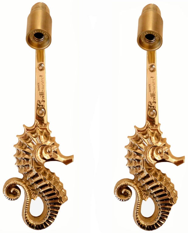 Signed and Numbered ART DECO period pair of  Seahorses sconces, made by E . GUILLEMARD.<br />
2 pairs available plus one figuring a dolphin $ 950