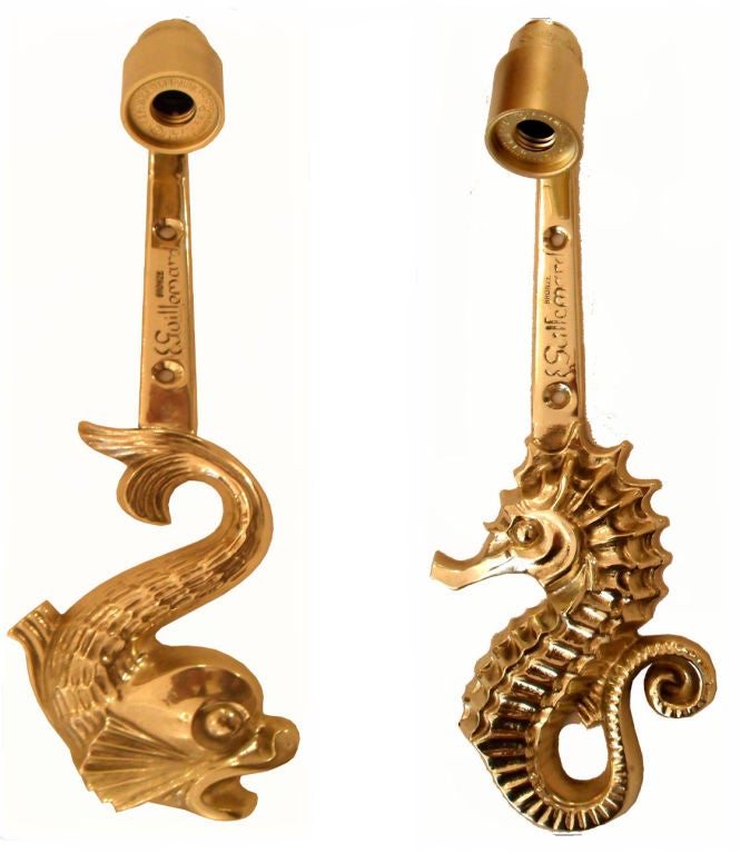 Seahorses Sconces Signed  Guillemard 5