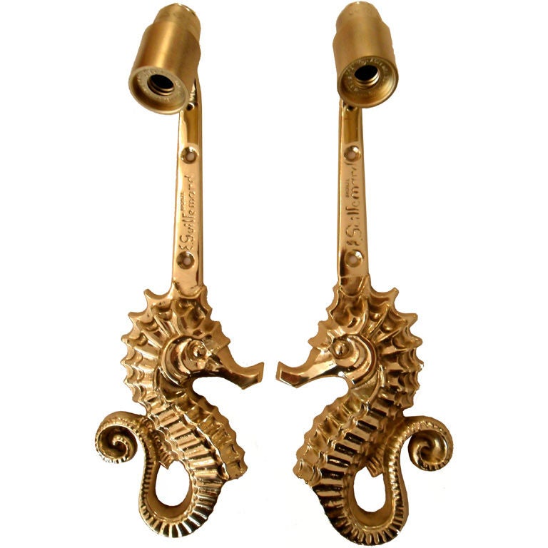 Seahorses Sconces Signed  Guillemard