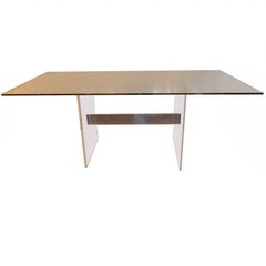 Table de bureau ou de salle à manger en lucite mi-siècle moderne avec verre sur base en aluminium, 1970