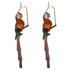 2 Signed "FEDERICO" Leather Parrots on a Swing